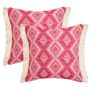 REGALWOVEN Boho Geometric Pattern with Fringe Trim Soft Decorative Pillowcases 2 Packs - 1 of 4
