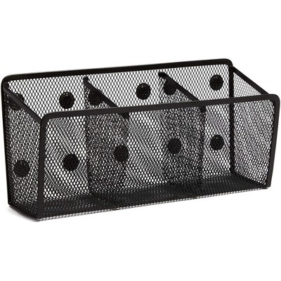 Black Metal Mesh Magnetic Desk Organizer with 3 Compartments