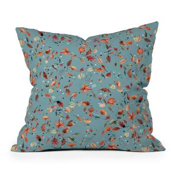 16"x16" Ninola Design Little Autumn Leaves Square Throw Pillow Blue - Deny Designs
