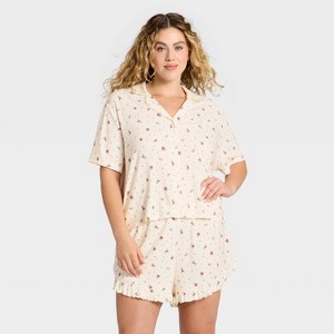 Women's Pointelle Notch Collar Shirt and Shorts Pajama Set - Wild Fable™ - 1 of 3