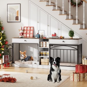 Dog Crate Furniture for 2 Dogs, Dog Kennel Indoor with Storage and Feeding Bowls, Double Dog Crate TV Stand for Small Medium Dogs - 1 of 4