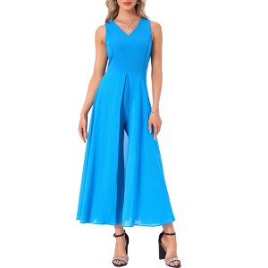 INSPIRE CHIC Women's V-neck Sleeveless Wide Leg Chiffon Cocktail Jumpsuits - 1 of 4