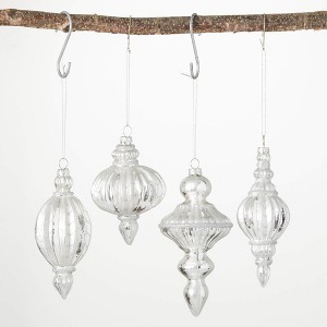 5"H  6.5"H  6"H and 6.75"H Sullivans Metallic Finial Ornament - Set of 4  Silver Christmas Ornaments - 1 of 3