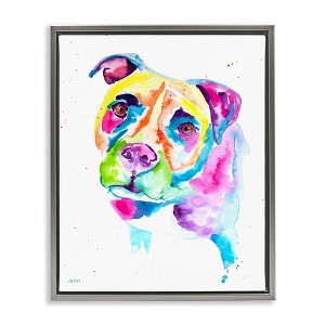 Stupell Industries Pit Bull Casual Watercolor Style Black Framed Floater Canvas Wall Art - 1 of 4