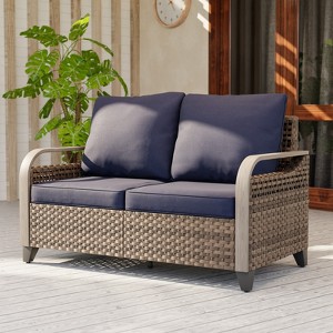 EAGLE PEAK Wicker Outdoor Patio Sofa Modern Rattan Patio Furniture Loveseat for Backyard Deck Porch Balcony, 2 Seat Loveseat - 1 of 4