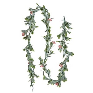 6.6-Foot Christmas Garland with LED Lights, Olive Leaves, Red Berries, and Flexible PE Design - 1 of 4