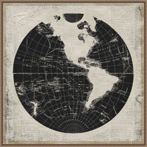30"x30" World News Map I by Elizabeth Medley Framed Canvas Wall Art Print Bronze - Amanti Art: Modern Style, Polystyrene Frame - 1 of 4