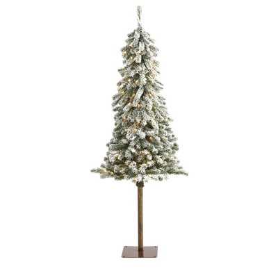 5ft Nearly Natural Pre-Lit Flocked Alpine Artificial Christmas Tree Clear Lights