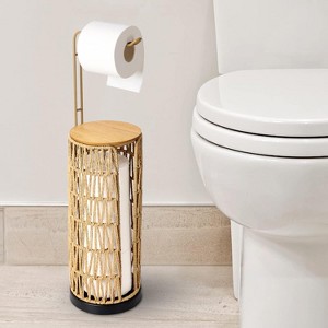 VYNXARIA Freestanding Toilet Paper Holder with Storage,Handmade Woven Toilet Paper Roll Holder Stand,Rattan Sturdy Bathroom Decor Farmhouse,Brown - 1 of 4