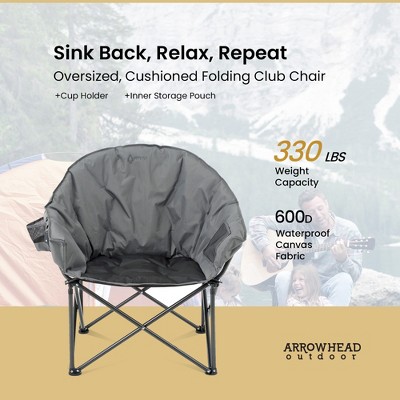 Gray Heavy-Duty Padded Folding Camping Chair with Cup Holder