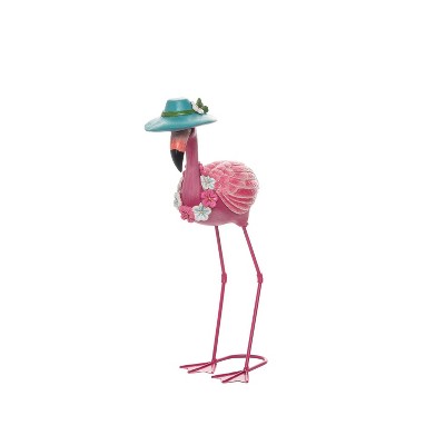 Beachcombers Flocking Flamingo With Hat Figure Figurine Resin Home Decor Tropical 6.89 x 4.13 x 10.82