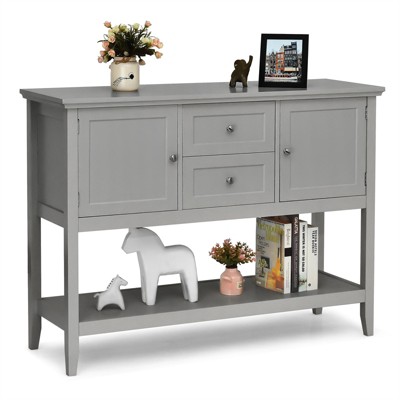Tangkula Buffet Cabinet Sideboard Wooden Console Table with 2 Storage Drawers & 2 Cabinets & Bottom Shelf Beige/Gray