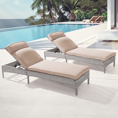 Sonkuki 2-Pack Patio Lounge Chaise Chair with Gray Wicker Weather-Resistant Chair