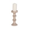 Wood Pillar Candle Holder with Decorative Beads, Antique Finish Candlestick for Home or Wedding Decor, Ivory/Beige - 2 of 4