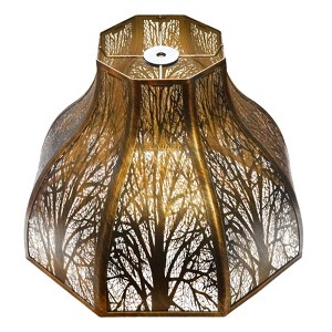 ALUCSET Octagonal Lotus Metal Lamp Shade with Engraved Forest Design for Table Floor Lamps, 5.32 x 13 x 9.5in, Antique Bronze and Gold Plating, Spider - 1 of 4