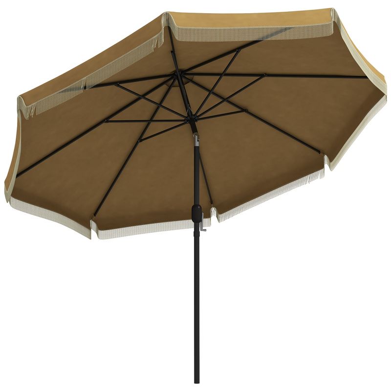 Outsunny 9' Patio Umbrella with Push Button Tilt and Crank Outdoor Double Top Market Umbrella, Tan, 1 of 7