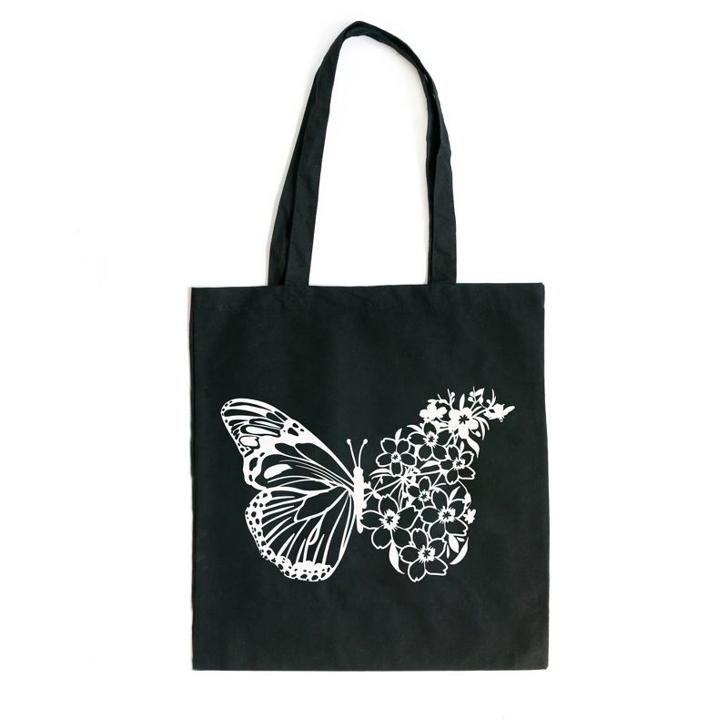 City Creek Prints Butterfly And Flowers Canvas Tote Bag - 15x16 - Black, 1 of 3