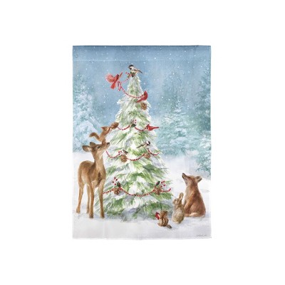 Evergreen Garden Flag Christmas Tree and Friends Moire Double Sided Indoor Outdoor Decor 18" x 12.5"