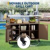 Portable Outdoor BBQ Prep Table - Metal Kitchen Island with Lockable Wheels, Storage Cabinet & Stainless Steel Top for Backyard Cooking - 4 of 4