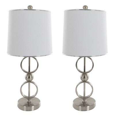 Hastings Home Modern Brused Steel Table Lamps with LED Bulbs - Set of 2