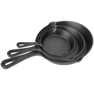 Angel Sar 3-Piece Pre-Seasoned Cast Iron Skillet Set, 6/8/10 Inch Non-Stick Oven Safe Skillets, Indoor/Outdoor Frying Pans - 1 of 4