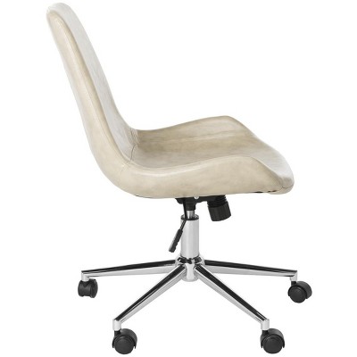 Beige Chrome Faux Leather Swivel Desk Chair