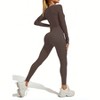 DOMETOUR Zip Front Sports Yoga Jumpsuit for Women Tummy Control Unitard Bodysuit Athletic Rompers, Dark Brown-L - 2 of 4