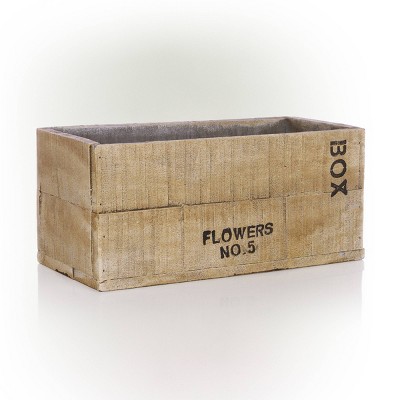 Rustic Beige Cement Rectangular Flower Box Planter, 11" x 5"