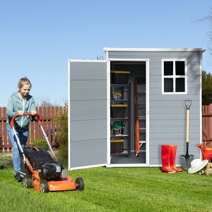 5ft x 3ft Resin Outdoor Storage Shed Plastic Garden Sheds with Floor and Lockable Door for Backyard, Lawn, Grey (W540S00019) - 1 of 4
