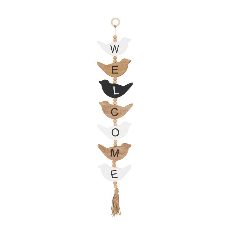 Wood Bird Handmade Sign Wall Decor with Tassel and Bead Accents Brown - Olivia & May, 1 of 9
