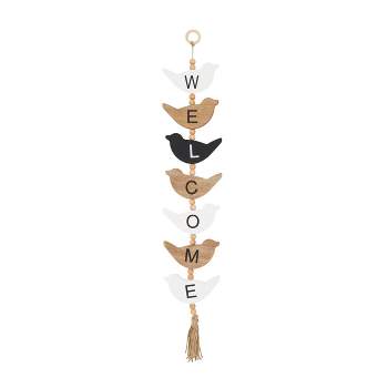 Wood Bird Handmade Sign Wall Decor with Tassel and Bead Accents Brown - Olivia & May