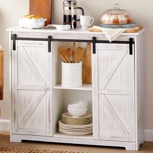 The Lakeside Collection Distressed Sideboard Buffet Cabinet with Sliding Rail Barn Doors - 1 of 2