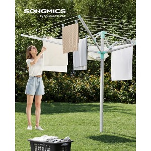 Retractable Outdoor Umbrella Drying Rack - Height Adjustable,197 ft Clothesline Holds 6 Laundry Loads,Features Ground Spike & Cover,Silver & Green. - 1 of 4