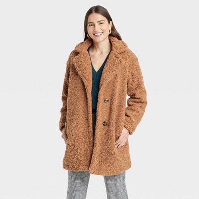 Women's Teddy Overcoat - A New Day™ Tan XS