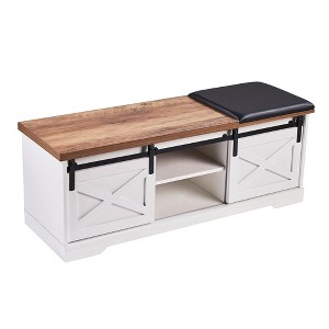 Entryway Shoe Bench with Leather Cushion Large Storage Space Seat Footrest Shoe Bench for Living Room Entryway Bedroom Fashion White - 1 of 4