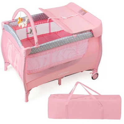 Image of Costway Foldable Baby Playard Portable Playpen Nursery Center w/ Changing Station Pink