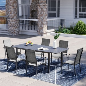 EROMMY 7 Piece Patio Expandable Table Dining Set, Outdoor Dining Table And Chairs Set For 4 To 8, 6 Textilene Chairs, 1 Iron Expandable Dining Table - 1 of 4