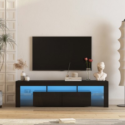 Dolonm 63 in. High Gloss TV Stand for 65 in. TVs Media Console with 16 Colors, 20 Modes & Storage Cabinets
