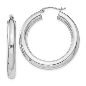 Black Bow Jewelry 5mm, Sterling Silver, Large Round Hoop Earrings - 35mm (1 3/8 Inch) - 1 of 4