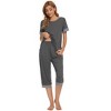 INSPIRE CHIC Womens Round Neck Pajama Set with Capri Pants Casual Lounge Sleepwear - 2 of 4