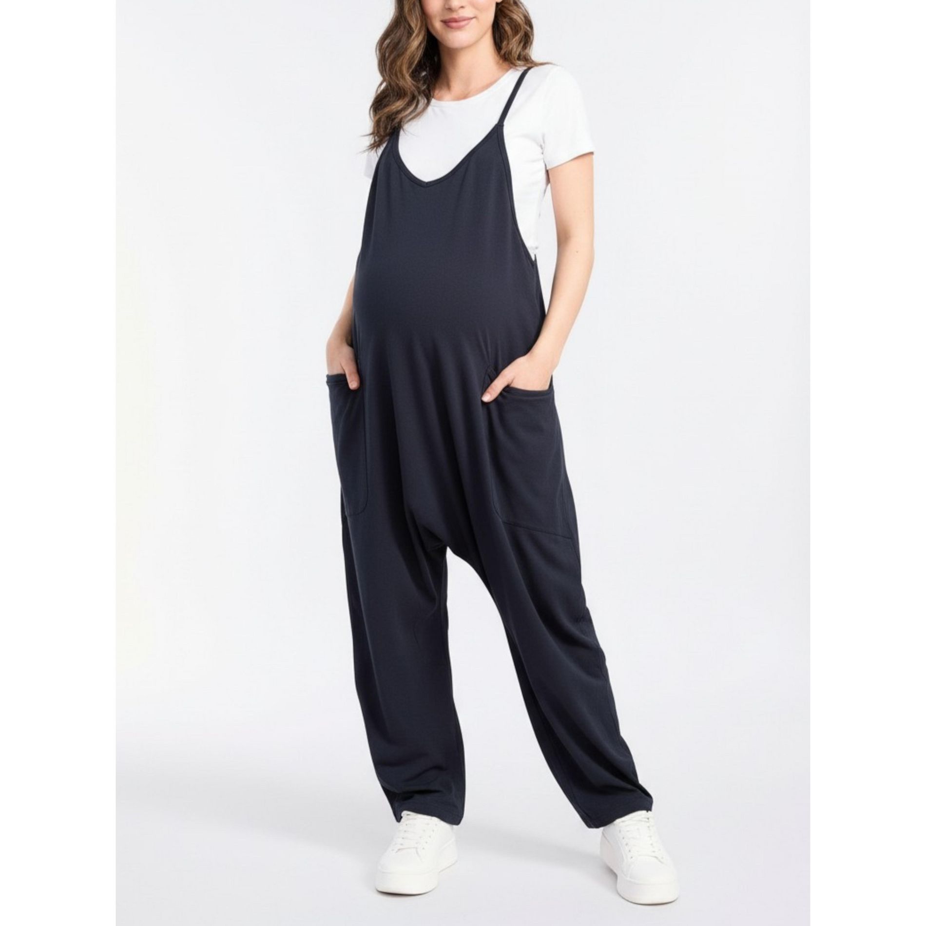Women's Sleeveless Relaxed Fit Maternity Jumpsuit - Black - Size: Medium - Motherhood Maternity