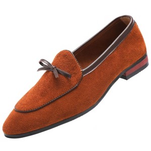Santimon Mens Dress Shoes Casual Bow Slip-on Suede Loafers Brown - 1 of 4