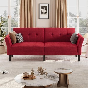 GustoWave 89" Convertible Futon Sofa Bed, Soft Upholstered Futon Couch, Fabric Sleeper Sofa with Adjustable Backrest & Armrest - 1 of 4