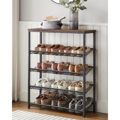 VASAGLE 5-Tier Rustic Brown and Black Shoe Rack with Fabric Shelves