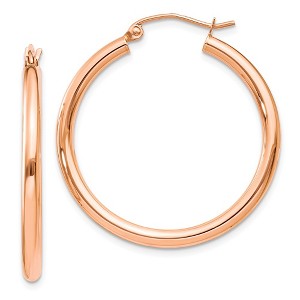 Black Bow Jewelry 2.5mm, 14k Rose Gold Polished Round Hoop Earrings, 30mm (1 1/8 Inch) - 1 of 4