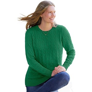 Woman Within Women's Plus Size Cable Knit Pullover Crewneck Sweater - 1 of 4
