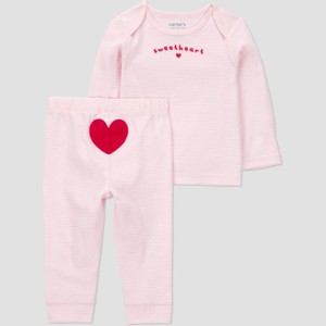 Carter's Just one you® Baby Girls' 2pc Long Sleeve Valentines Day Sweetheart T-Shirt and Pull-On Pants Set - Pink/White - 1 of 3