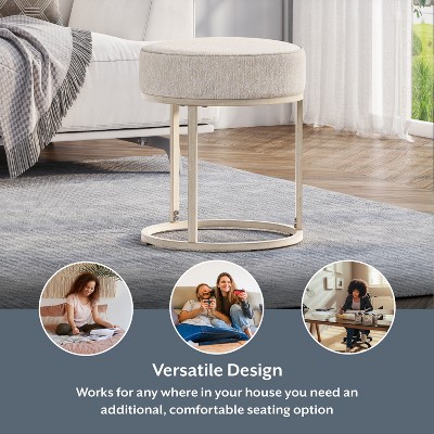 18" Bone White Upholstered Metal Vanity Stool with Round Seat
