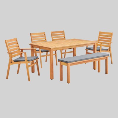 Syracuse 6pc Outdoor Patio Eucalyptus Wood Dining Set - Natural/Gray Modway