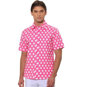 Lars Amadeus Men's Point Collar Polka Dots Pattern Shirt Short Sleeves Printed Dress Shirts - 1 of 4
